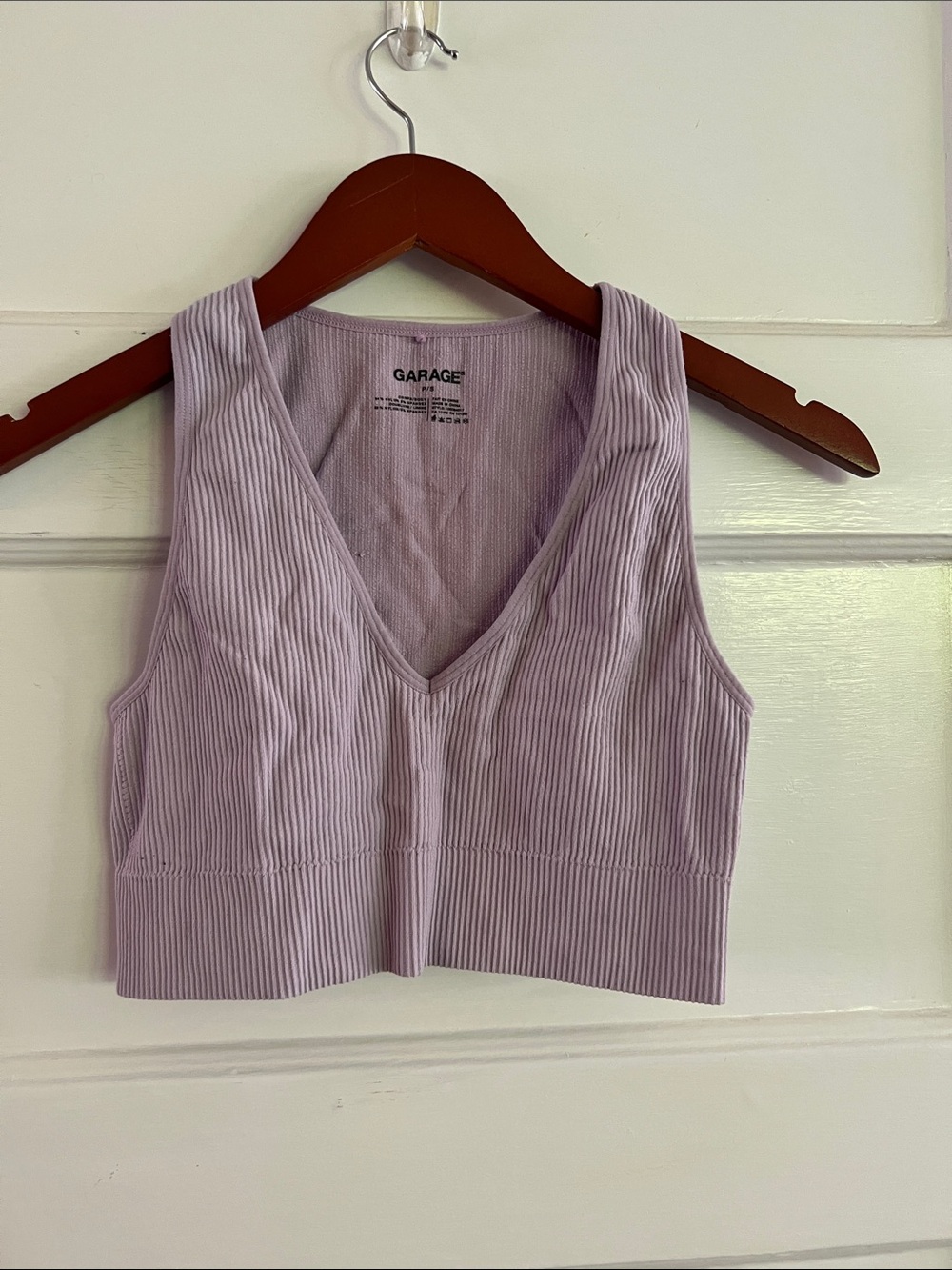 Garage Lavender Ribbed V-Neck Crop Top